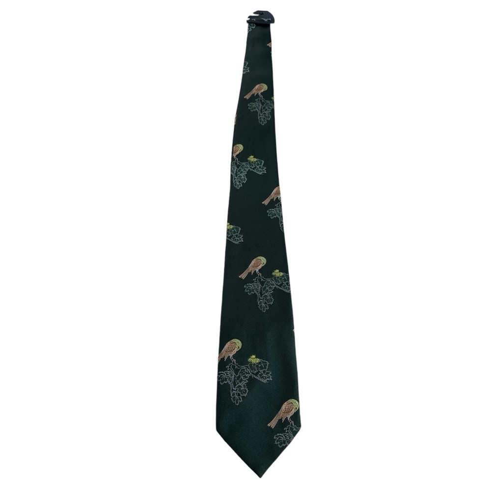 Christian Dior Green Tie With Embroidered Birds